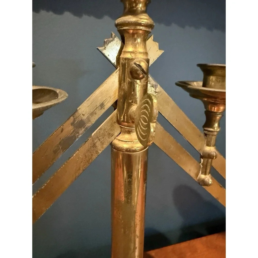 Large Antique Brass Metal Church Religious Altar Candlestick 7 Candle Candelabra